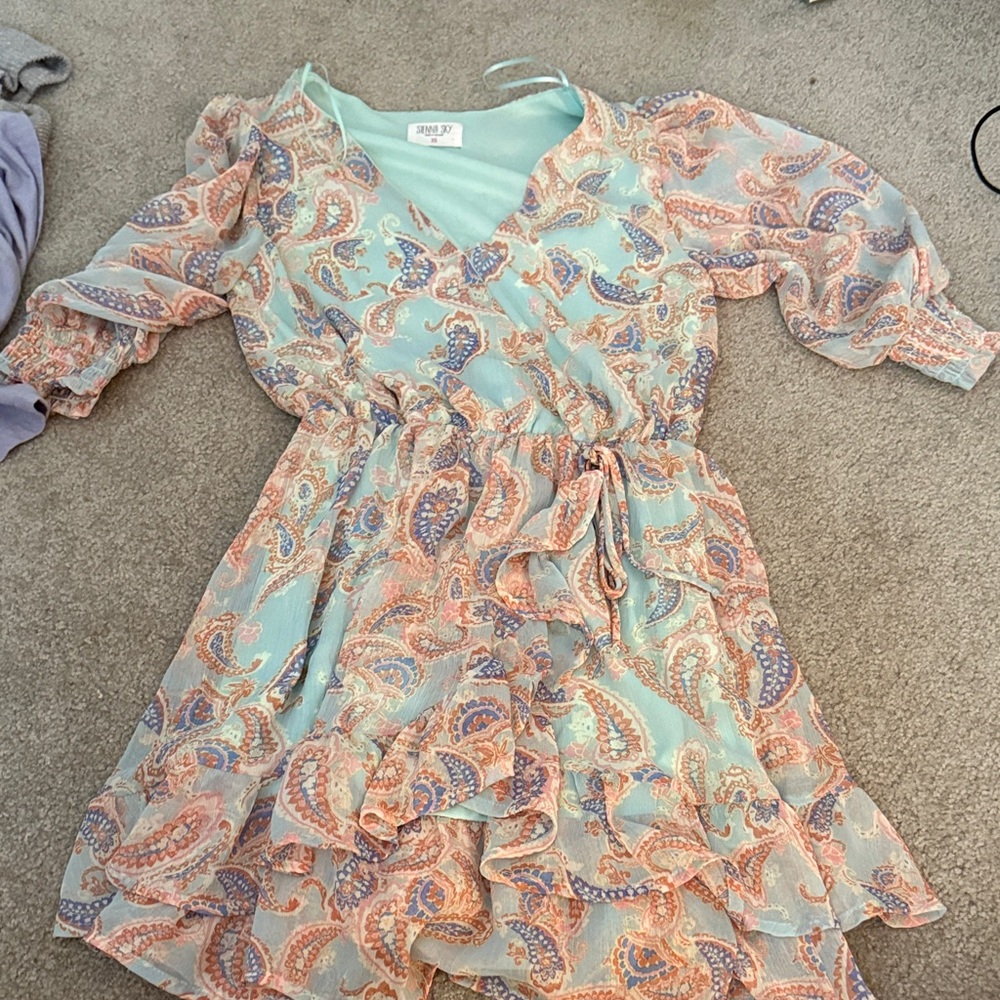 Zara Kids Paisley Dress in Mint and Peach